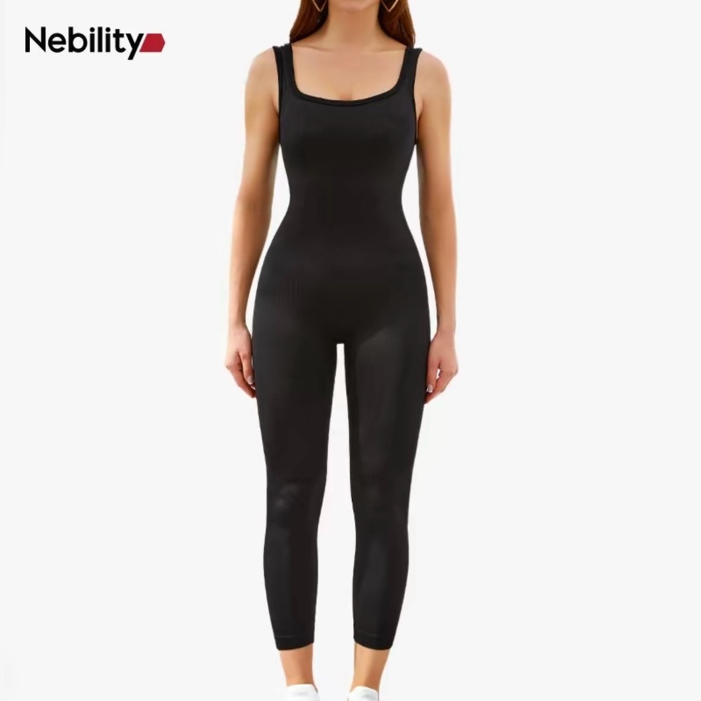 Nebility Women's High Elasticity Ribbed Breathable Fabric Jumpsuit - Size S BN